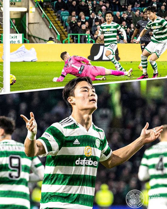 Oh Hyeon-gyu celebrates after scoring his debut goal in a photo posted to the club's official Twitter page on Saturday.  [SCREEN CAPTURE]