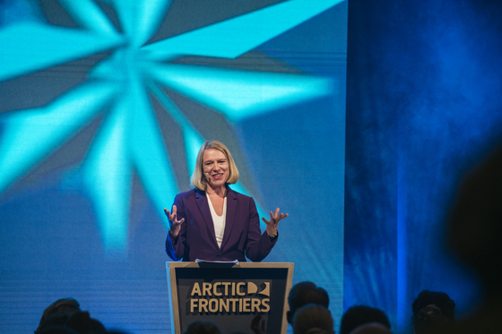 Anniken Huitfeldt, Norway's minister of foreign affairs, speaks during a plenary Big Picture session on Jan. 31 at the annual Arctic Frontiers conference held in Tromso, Norway. [DAVID JENSEN/ARCTIC FRONTIERS]