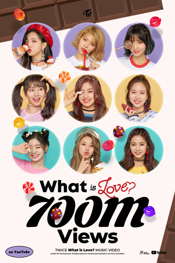 Twice's music video for its 2018 hit "What is Love?" surpassed 700 million views on Wednesday afternoon, according to the girl group's agency JYP Entertainment. [JYP ENTERTAINMENT]