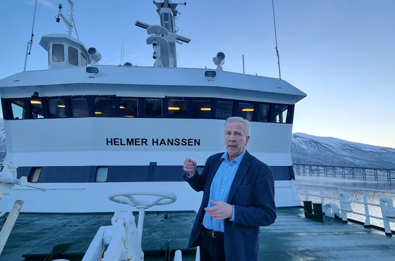 Roger B. Larsen, professor of the Norwegian College of Fishery Science at the Arctic University of Norway in Tromso, on research vessel Helmer Hanssen on Feb. 3 [SHIN HA-NEE]