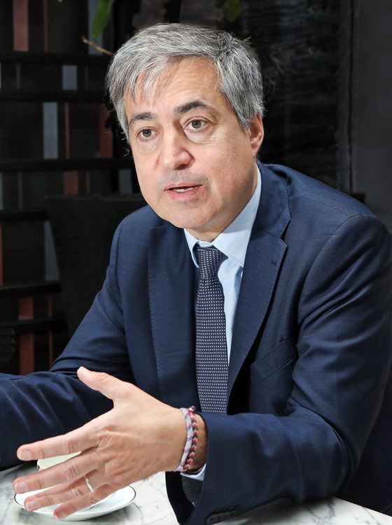 Marc Abensour, France's ambassador to the Indo-Pacific, speaks during an interview with the Korea JoongAng Daily on Thursday morning at the Four Seasons Hotel in Jongno District, central Seoul. [PARK SANG-MOON]