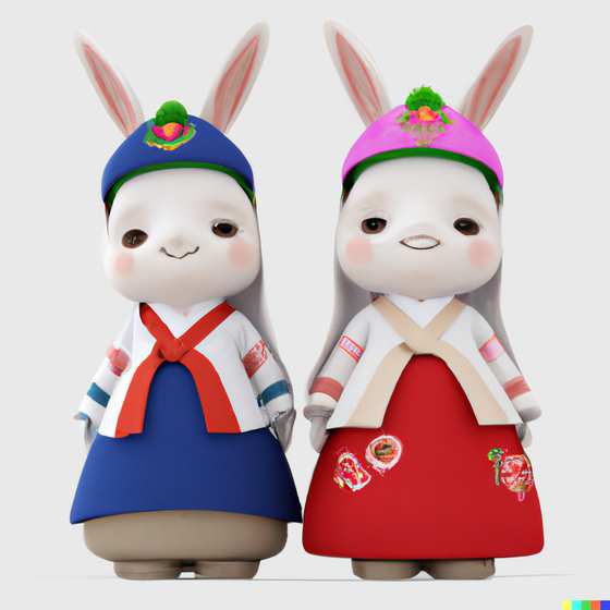Dall-E2-generated image of hanbok-wearing rabbits [MOON SO-YOUNG]