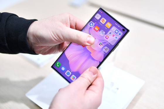 Huawei's Mate Xs 2 foldable smartphone at the MWC 2023 event held in Barcelona [AFP/YONHAP]