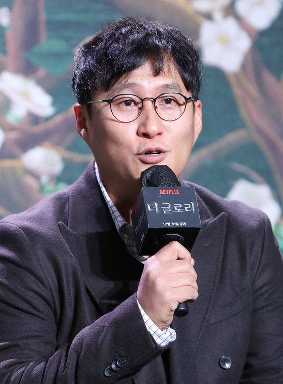 Director Ahn Gil-ho speaks during a press conference for ″The Glory″ at a hotel in Dongdaemun District, central Seoul, on Dec. 20, 2022. [NEWS1]