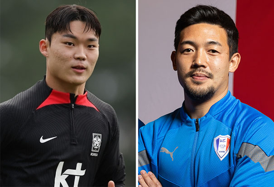 Oh Hyeon-gyu of Celtic, left, and Lee Ki-je of the Suwon Samsung Bluewings. [YONHAP] 