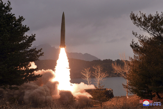 This photo provided by the North Korean state media KCNA shows what it says is a ballistic missile the country test-fired on Tuesday. [AP/YONHAP]