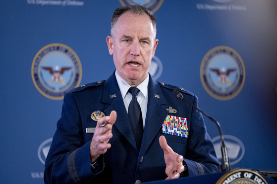 Pentagon spokesman Air Force Brig. Gen. Patrick Ryder speaks during a briefing at the Pentagon in Washington on Tuesday [AP/YONHAP]