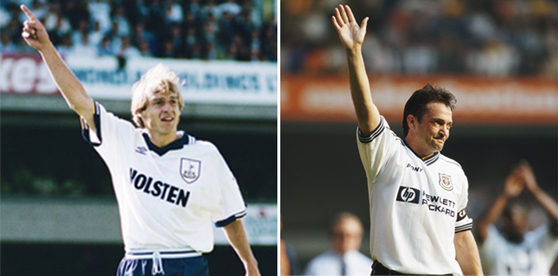 Jugen Klinsmann, left, and Gary Mabbutt were teammates while playing for Tottenham Hotspur in the mid 1990s.  [TOTTENHAM HOTSPUR]