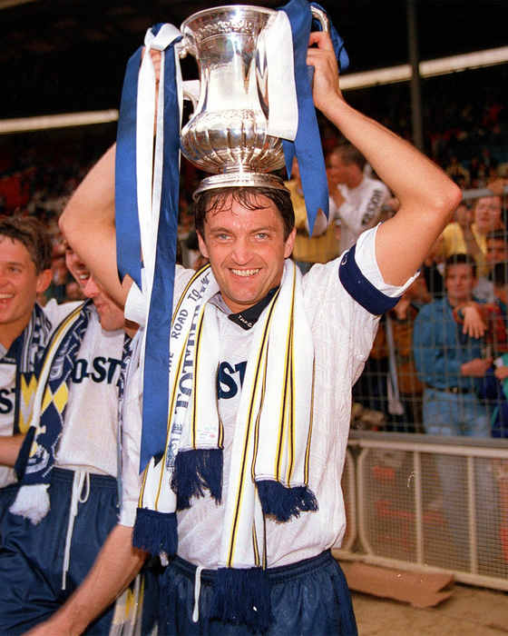 Gary Mabbutt celebrates after winning the FA Cup with Tottenham Hotspur in 1991 in a photo shared on the club's official Twitter account. [SCREEN CAPTURE] 