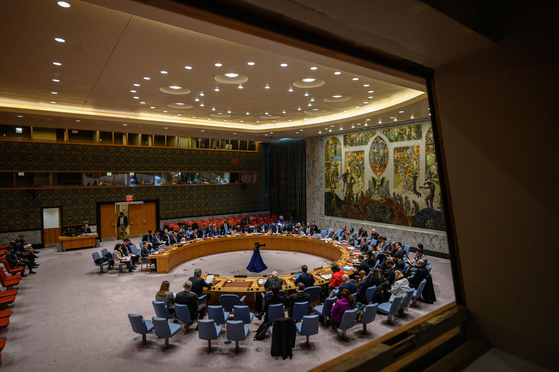 A general view of a United Nations security council meeting on non-proliferation and the DPRK, or North Korea, at the United Nations headquarters in New York City on Monday. [AFP/YONHAP]