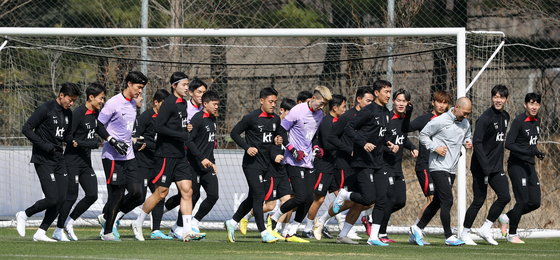 The Korean national team trains at the Paju National Football Center in Paju, Gyeonggi on Tuesday. [NEWS1] 