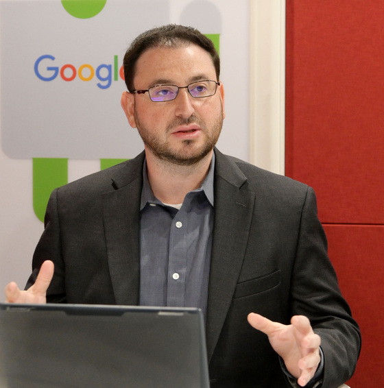 Eugene Liderman, director of mobile security strategy of Google, speaks during a group interview with local media at Google Korea in southern Seoul, Wednesday. [GOOGLE KOREA]