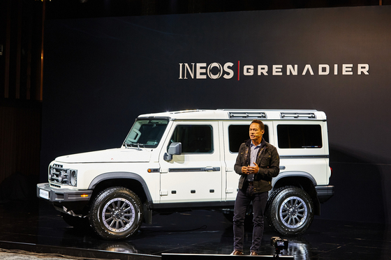 Justin Hocevar, head of the Asia-Pacific region at Ineos Automotive, introduces the Grenadier SUV during a press conference Wednesday in central Seoul. [CHABOT MOTORS]