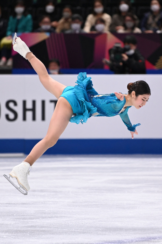 Lee Hae-in performs during the women's short program at the World Figure Skating Championships in Saitama, Japan on Wednesday. [AFP/YONHAP] 