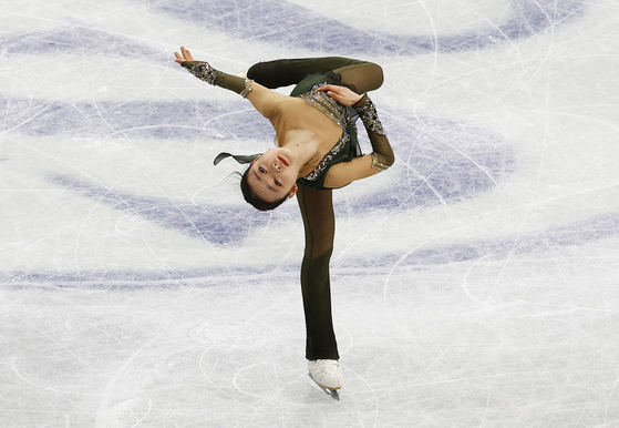 Kim Chae-yeon performs during the women short program at the World Figure Skating Championships in Saitama, Japan on Wednesday.  [REUTERS/YONHAP]