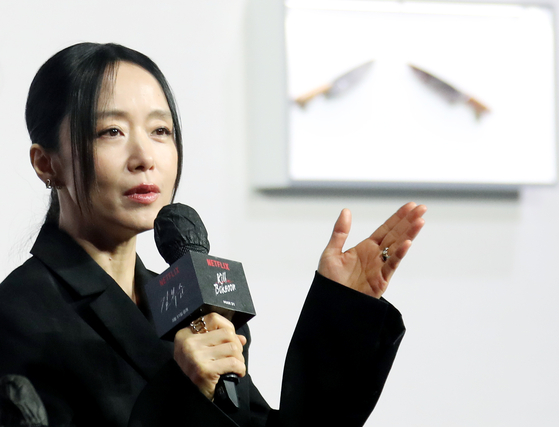 Actor Jeon Do-yeon speaks during a press conference for ″Kill Boksoon″ at the Grand InterContinental Seoul Parnas in Gangnam District, southern Seoul on March 21. [NEWS1]