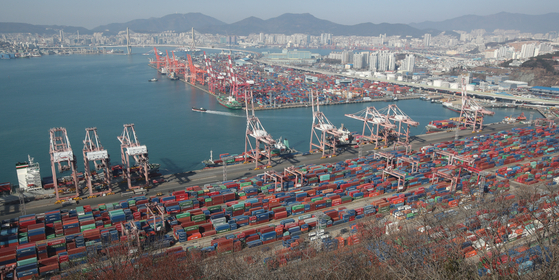 Containers are stacked at Busan Port [SONG BONG-GEUN]