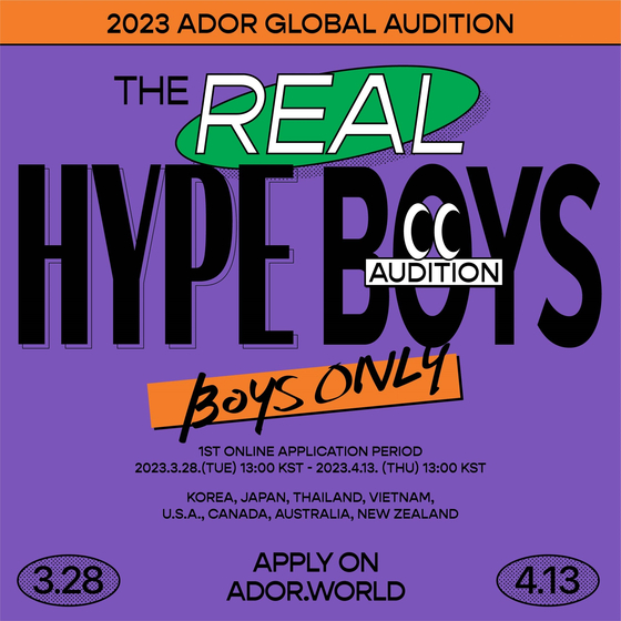 Poster for ADOR's boy band audition ″2023 ADOR Gobal Audition - The Real Hype Boys -″ [ADOR]