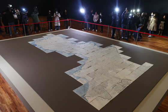 A rare version of Daedongyeojido, Korea's first large-scale map created in the 19th century by the Korean cartographer Kim Jeong-ho has made a return to Korea from Japan and was unveiled to local press on Thursday at the National Palace Museum of Korea in central Seoul. [YONHAP] 