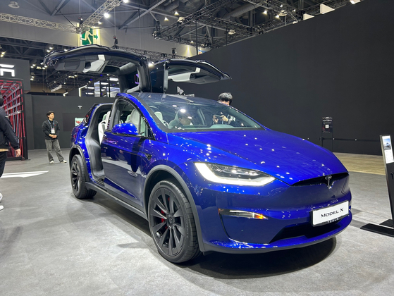 Tesla's Model X on display at the Seoul Mobility Showi [SARAH CHEA]