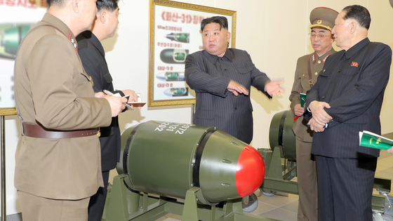 North Korea's Kim Jong-un inspects a nuclearization project on March 27. [KOREAN CENTRAL NEWS AGENCY]