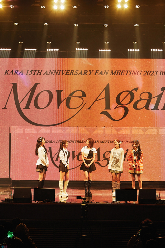 Girl group Kara holds its fan meet and greet event on Saturday at the Sejong University Daeyang Hall in eastern Seoul. [RBW, DSP MEDIA]