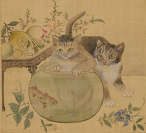 An image of two cats as part of "Painting of One Hundred Themes" (1907) [AMOREPACIFIC MUSEUM OF ART]