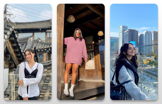 As Korea continues to grow as an international student hub, student social media influencers are gaining in popularity. From left are Devana, a 25-year-old from the Netherlands who recently graduated from Korea University in Seoul with a master's in international cooperation and development; Shivani Singh, a 24-year-old from India who studies Korean literature at Ewha Womans University in Seoul; and Amira Samy, 24, an Egyptian student who attends Kongju National University in Gongju, South Chungcheong. [DEVANA, SHIVANI SHINGH, AMIRA SAMY]