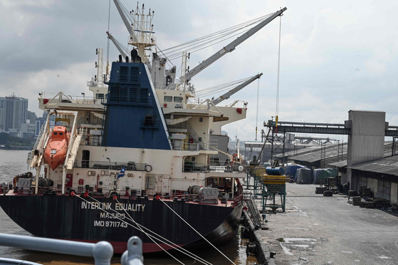 A vessel moored at the port of Abidjan, Ivory Coast, on June 24, 2022. The photo is not related to the story. [AFP/YONHAP]