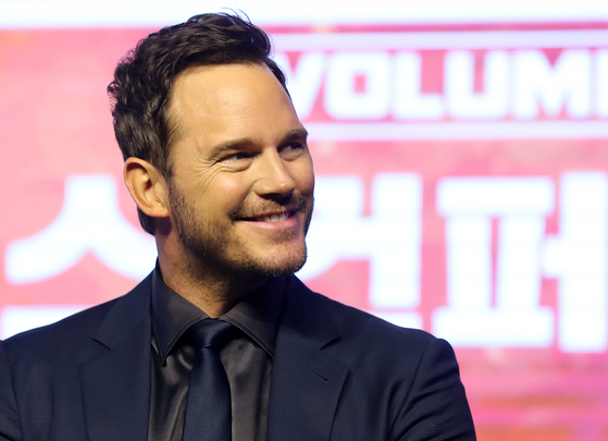 Chris Pratt during the press conference for "Guardians of the Galaxy: Volume 3" at the Conrad Seoul in Yeongdeungpo District, western Seoul, on Tuesday. [NEWS1]