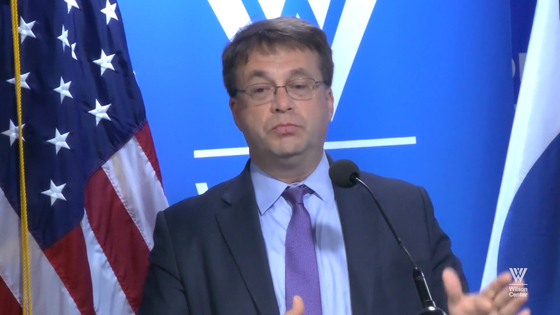 Edgard Kagan, senior director of East Asia and Oceania of the National Security Council, speaks at a forum hosted by the Woodrow Wilson Center in Washington on Tuesday. [SCREEN CAPTURE]