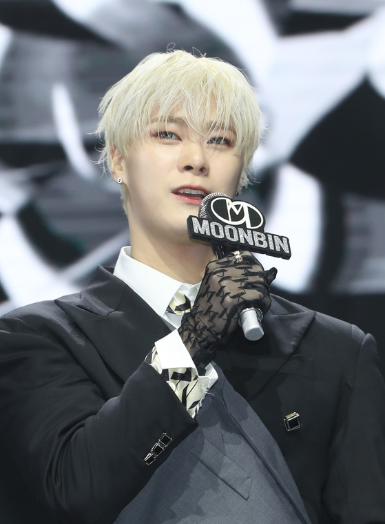 Moonbin speaks in January 2023 during the showcase for Moonbin & Sanha's third EP "Incense" [NEWS1]