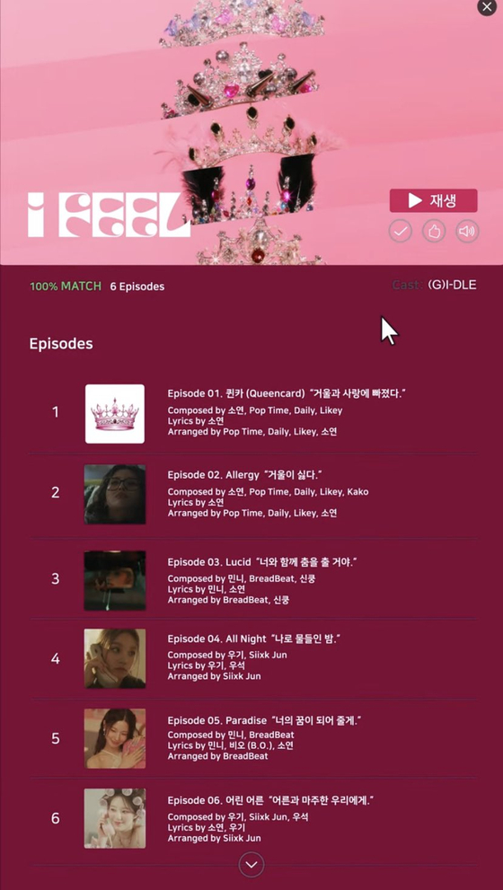 Track list teaser revealed on Monday shows the six tracks that will be included in (G)I-DLE's upcoming album, ″I feel″ [SCREEN CAPTURE]