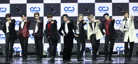 Boy band Xodiac poses for the camera during Tuesday's showcase at the Yes24 Hall, Gwangjin District, eastern Seoul [NEWS1]