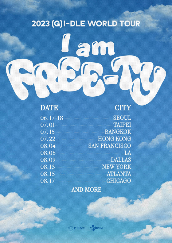 Póster que anuncia la próxima gira mundial del grupo de chicas (G)I-DLE ″I'm Free Tay [CUBE ENTERTAINMENT]