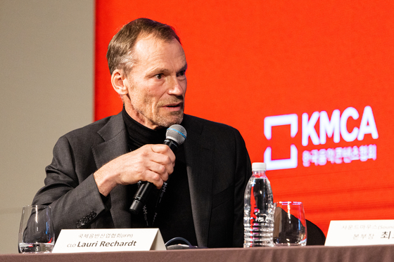 International Federation of the Phonographic Industry (IFPI) Chief Legal Officer Lauri Rechardt speaks at a panel discussion for Moving the World with Music Conference on Thursday in Yongsan District, central Seoul. [KOREA MUSIC CONTENT ASSOCIATION]