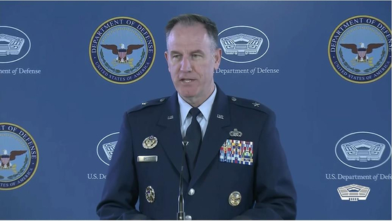 U.S. Department of Defense Press Secretary Brig. Gen. Patrick Ryder speaks during a daily press briefing at the Pentagon in Washington on Thursday. [SCREEN CAPTURE]