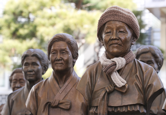 Statues of the deceased "comfort women" who were forced into wartime sexual labor by Japan during World War II are displayed at the House of Sharing in Gwangju, Gyeonggi, on March 6. [NEWS1]