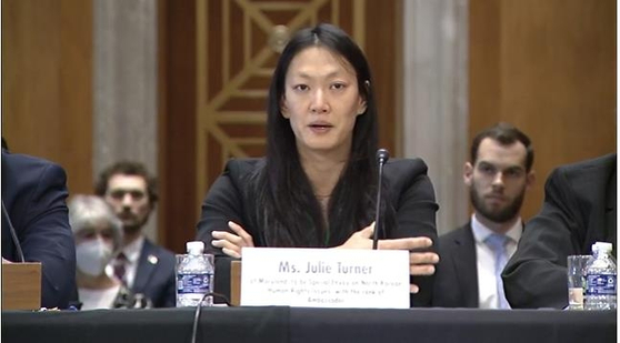 Julie Turner, nominee for U.S. special envoy for North Korean human rights, speaks during her confirmation hearing before the Senate foreign relations committee in Washington on Wednesday. [YONHAP] 