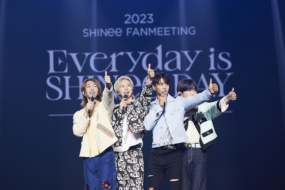 Boy band SHINee during its 15th anniversary meet and greet held on May 28 and 29 at Jamsil Indoor Stadium, southern Seoul [SM ENTERTAINMENT]