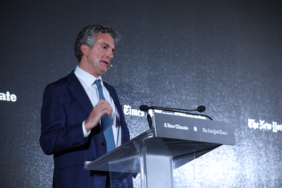 Stephen Dunbar-Johnson, international president of The New York Times Company, speaks during the New York Times A New Climate conference at Bexco in Busan, on May 25. [PARK SEONGGWAN]