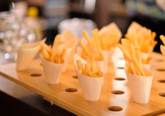 Fries inside paper cones in Belgium style, cooked by Ae Jin Huys, the owner of the Korean food business in Belgium “Mokja!” [FLANDERS' AGRICULTURAL MARKETING BOARD]