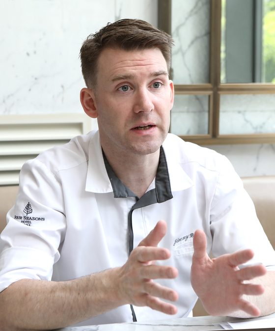Jimmy Boulay, head pastry chef at Four Seasons Hotel Seoul, talks to the Korea JoongAng Daily at the hotel in Jongno District, central Seoul, on May 22. [PARK SANG-MOON]
