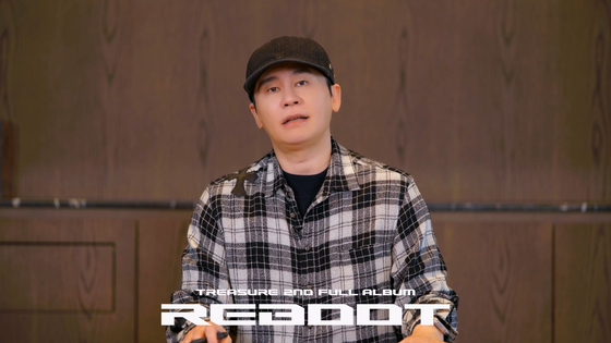Yang Hyun-suk, founder of YG Entertainment, announces the release of boy band Treasure's second full-length album titled ″Reboot″ in August. [YG ENTERTAINMENT]
