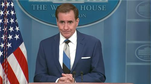 John Kirby, National Security Council coordinator for strategic communications, answers questions during a daily White House press briefing in Washington on Monday. [SCREEN CAPTURE]