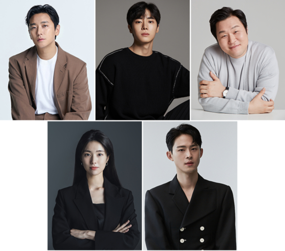 Actors starring in Netflix's upcoming medical drama series “The Trauma Code: Heroes on call.″ From top left, counter-clockwise, actors Ju Ji-hoon, Choo Young-woo, Yoon Kyung-ho, Jung Jae-kwang and Ha Young [EACH COMPANY]