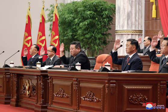A plenary meeting of the 8th Central Committee of the ruling Workers' Party of Korea takes place, presided by Kim Jong-un, in a three-day meeting from Friday to Sunday. [KOREAN CENTRAL NEWS AGENCY]