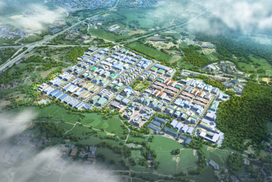 A rendered bird's eye view of H-Techno Valley, which will be built in Hwaseong by Hanwha Solutions and Hwaseong Urban Corporation by 2027 [HANWHA SOLUTIONS]
