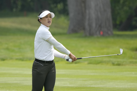 Amy Yang hits her approach shot on the 14th fairway during the final round of the Meijer LPGA Classic at Blythefield Country Club in Belmont, Michigan on Sunday. [AP/YONHAP]