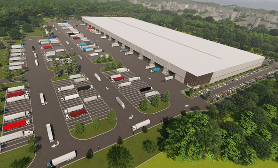 A rendering of the upcoming logistics center in Elwood, Illinois, constructed as part of the "North America Project"' by CJ Logistics and the Korea Ocean Business Corporation [CJ LOGISTICS]